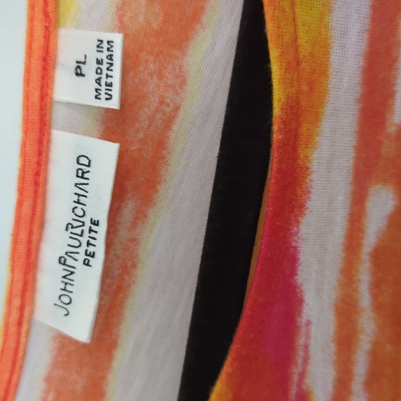 John Paul Richard Petite Sz L Orange, Fuchsia, Yellow and White Short Sleeve Top - Picture 4 of 5